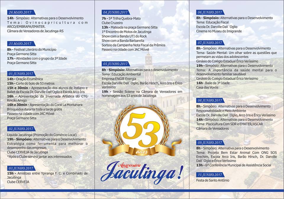 Programação do Aniversário de Jacutinga