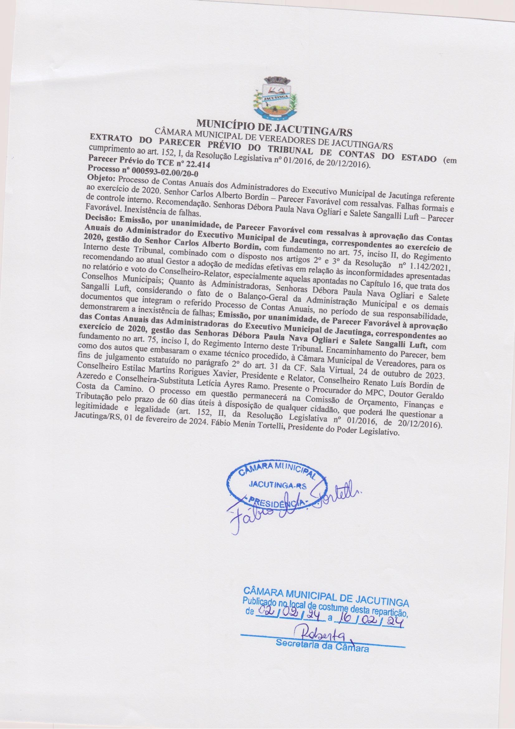 Recebidas Contas de Gestão 2020 