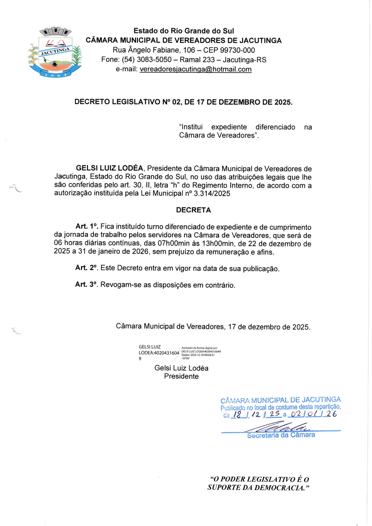 Turno único do legislativo